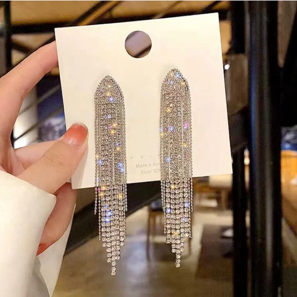 Fashion Long Tassel Crystal Earrings Womens Drop Dangle Stud Wedding Jewelry